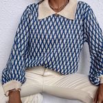 SheIn  Collared Argyle Lantern SIeeve Sweater Photo 5