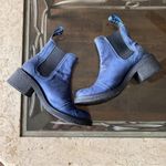 John Fluevog Boot Slacker Nap Crepe Soled Chelsea Leather Heeled Blue 11 GUC Photo 0