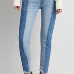 American Eagle Vintage High Rise Two Tone Fringe Button Fly Jeans 4 Photo 0