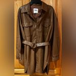 ZARA Faux Leather Belted Shirt Shacket Overshirt Dress in Cognac Brown Size XS Photo 9