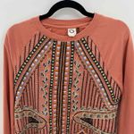 Anthropologie Akemi & Kin Sweater Womens Small Peach Cotton Embroidered Beaded Pink Photo 1