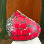 Tribal Nepalese Mosaic Ring – Coral & Lapis Inlay, Brass Setting Red Photo 5