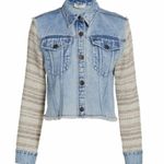 Ramy Brook New Thelma Jean Jacket Mixed Media Tweed Denim Crop Raw Hem Natural Photo 2