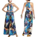 Anthropologie RANNA GILL TROPICALIA Blue‎ Wedding Guest Gold Beaded Maxi DRESS 2 Photo 1