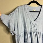 Cato  Flowy Tiered Flutter Sleeve Top Light Blue V-Neck Longline Linen Blend XL Photo 3