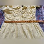 AQUA  V-Neck Ruffled Eyelet Mini Dress Women's Large Yellow Short Flutter Sleeve Photo 3