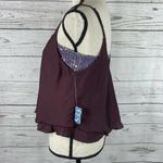 Free People  Intimately Small Crop Top Cami Tank Vetiver Bloom Burgundy Sequins Photo 7