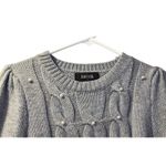 fab'rik Chunky CableKnit Crewneck Sweater Pearl Puff Sleeve Gray Old Money|Quiet Luxury‎ Photo 2