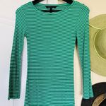 BCBGMAXAZRIA BCBG Green & White Striped Lightweight Stretchy Sweater Midi Bodycon Dress | XS Photo 2