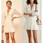 Reformation  Cecille Embroidered 3/4 Sleeve Tie Front Mini Dress White Women's 10 Photo 1