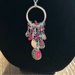 Y2K Necklace and Earrings Set, Silver tone and hot pink stones Photo 4