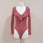 Altar'd State Altar’d State Rose Pink Ribbed Flutter Top Bodysuit Size Medium Photo 4