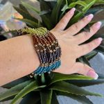 None Handmade cuff stretch bracelet, colorful seedbeads, earth tones, 6”-6.5”W Photo 0