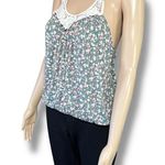 Forever 21 Womens Tank Top Crochet Scoop Neck Floral Print Green Pink Large Photo 5