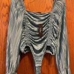 Lulus Teal Pleated Long Sleeve Ruched Bodysuit Photo 2