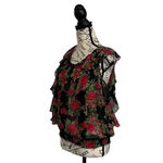 Suzy Shier  Black Rose Sheer Ruffle Blouse Women’s Small Flutter Sleeve Romantic Photo 2