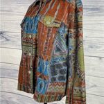 Chico's  1 Denim Jean Jacket Womens M Collar Long Slv Cotton Western Aztec Tribal Photo 3