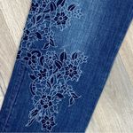 Loft  Floral Embroidered Boyfriend Jeans Cropped Raw Hem Blue 4 27 Photo 6