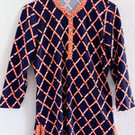 J. McLaughlin Top Womens Small Blue Orange Catalina Cloth Tunic Career Stretch Photo 0