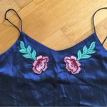 Floral, Embroidered, Tank Top, Navy Blue, Pink, Green, Size S Blue Photo 0