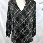 Cato Long sleeve smocked vneck brown and teal plaid top size large Photo 1