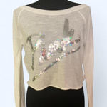 Victoria’s Secret Pink Y2K long sleeve crop top with sequin logo Size Small White Photo 0