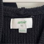 Aerie  Cozy Up Waffle Knit Sweater Hoodie Size Small Oversized V Neck Black Photo 2