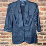 Central Park West  Black Single One Button Linen Blazer Jacket Women's Size Small Photo 0