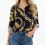 None Chain Print Black and Gold Women's Top size small Photo 0
