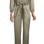 Rebecca Taylor  Utility Sateen Jumpsuit, Long Sleeves Olive Green Size 12 NWT Photo 2