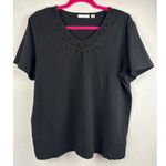 Susan Graver Black Lace Trim Cotton Blend T-Shirt L Photo 1