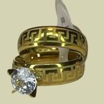 Gold Stainless Steel Ring Set with Engraved Design Photo 0