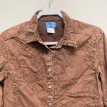 Cre8tions Single Embroidered Med Snap Button Down Top Western Country Academia Brown Photo 1