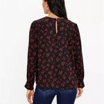 Loft  Petite Garden Ruffle Cuff Black Red Floral Long Sleeve Top Large NWOT Photo 1