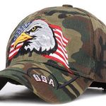 Handmade USA Bald Eagle w/ American Flag Camo, Dad Style Military Army Baseball Cap, Hat Photo 0