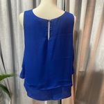 Stella Luce  Womens Large Blouse Blue Sleeveless Shirt Tiered Layers Casual Work Photo 3