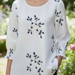 Kindred L White Embroidered Peasant Blouse Anthropologie Boho Cottagecore Top Photo 2