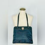 Brighton Black Leather and Nylon Shoulder Bag with Croc Embossed Trim Photo 3