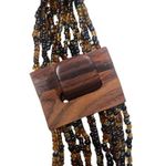 Vintage Amber Earth Tone Seed Bead Multi Strand Necklace with Wooden Belt Buckle Orange Photo 3
