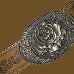 Faux leather belt with floral design and cute flower design metal buckle! New Tan Photo 3