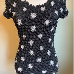 Cache Black White Floral Textured scrunch Top Y2K vintage boho whimsi retro Med Photo 0