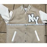 RSQ  Varsity Lettermen Jacket Women Size Small Beige-Taupe With Ivory Photo 12
