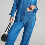 Showpo - Becca Plisse Long Sleeve Shirt and High Waist Flare Pants in Blue Photo 3