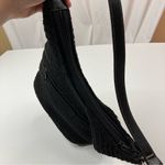 Black Woven Beige Stripe Summer Shoulder Bag Zip Pocket Photo 2