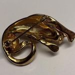 Black / Gold Tone Costume Jewelry Brooch Pin Rhinestone Eyes Wild Cat Photo 5