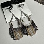 Apt. 9 Tri Tone & Brown Rhinestone Dangle Drop Chain Fringe Pierced Earrings NWT Photo 0