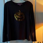 Gloria Vanderbilt #Halloween GV Black and orange/gold Sequin Pumpkin Long Sleeve Tee MSRP $40 NWT Photo 1