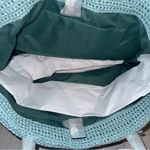 Coach NWT  Straw and smooth leather City Tote Bag CBG87 Turquoise Blue Photo 8