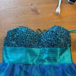 Cecily Brown womens prom ball gown formal strapless sequin dress teal/blue S Blue Photo 3