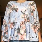 Francesca's Baby Blue Floral Blouse  Photo 0